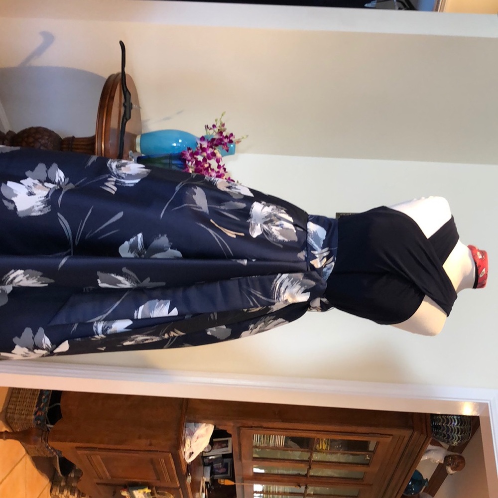 Prom gown by Eliza. Blue w/silver & white sz12